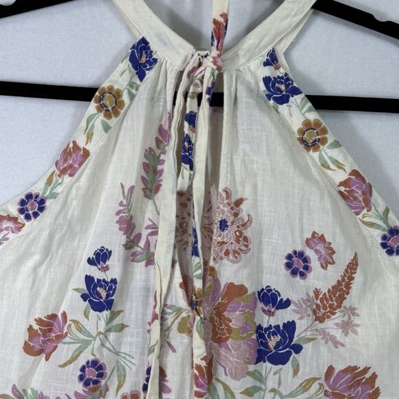 Free People Emily Ivory Floral Print Halter Tie-Back Tank Top Size L Boho Preppy - Picture 11 of 15